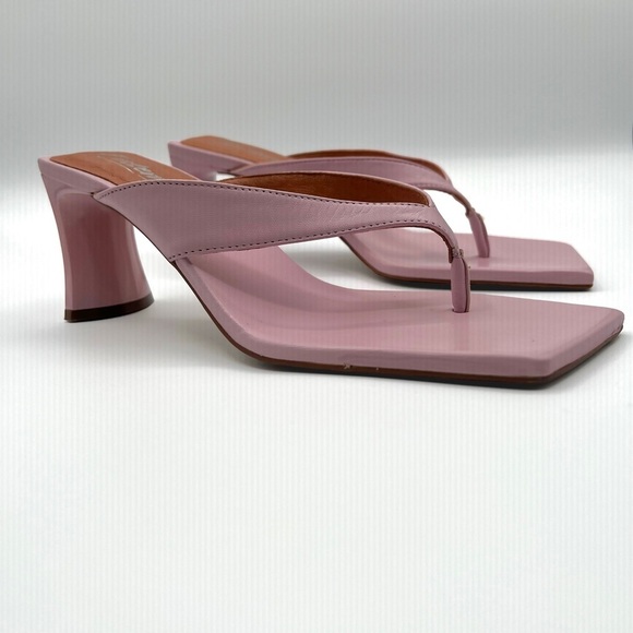 L’Intervalle pink  mule open toe sandals pastel square toe strappy leather heels - Picture 11 of 15